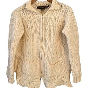 Inis Crafts 100% Merino Wool Cream Full Zip Cardigan Sweater Size S